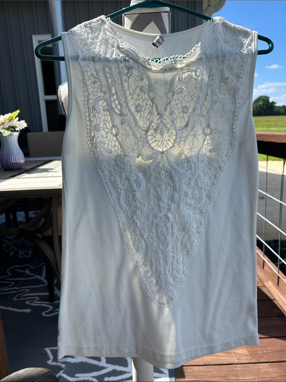 Poof Couture White Lace Front sleeveless Top